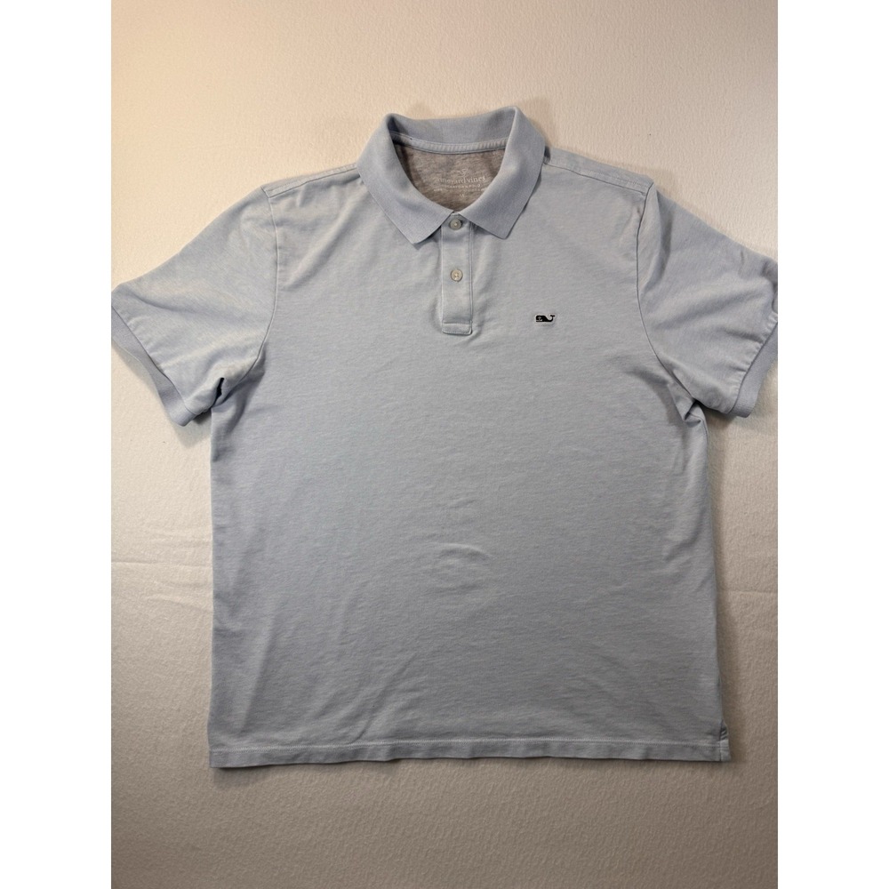 Vineyard Vines Edgartown Polo Shirt Mens Medium Blue Solid Short Sleeve Preppy
